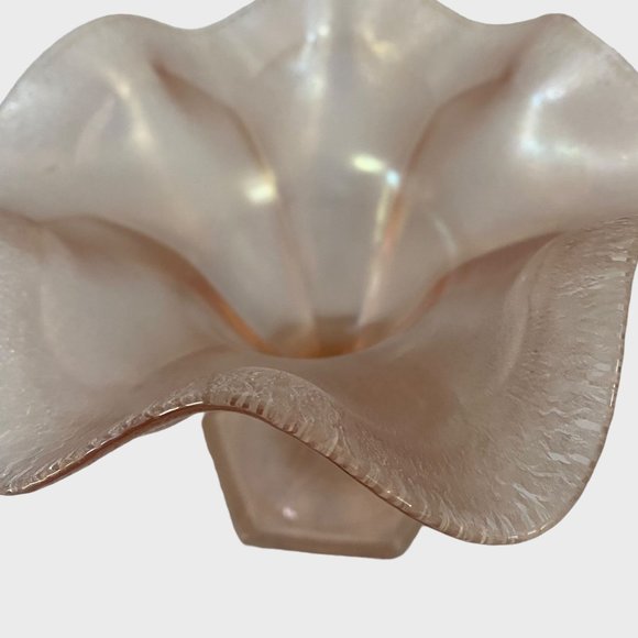 Vintage Fenton Art Deco Pink Velva Stretch Carnival Glass Ruffled Compote 6.5'' - Picture 9 of 13